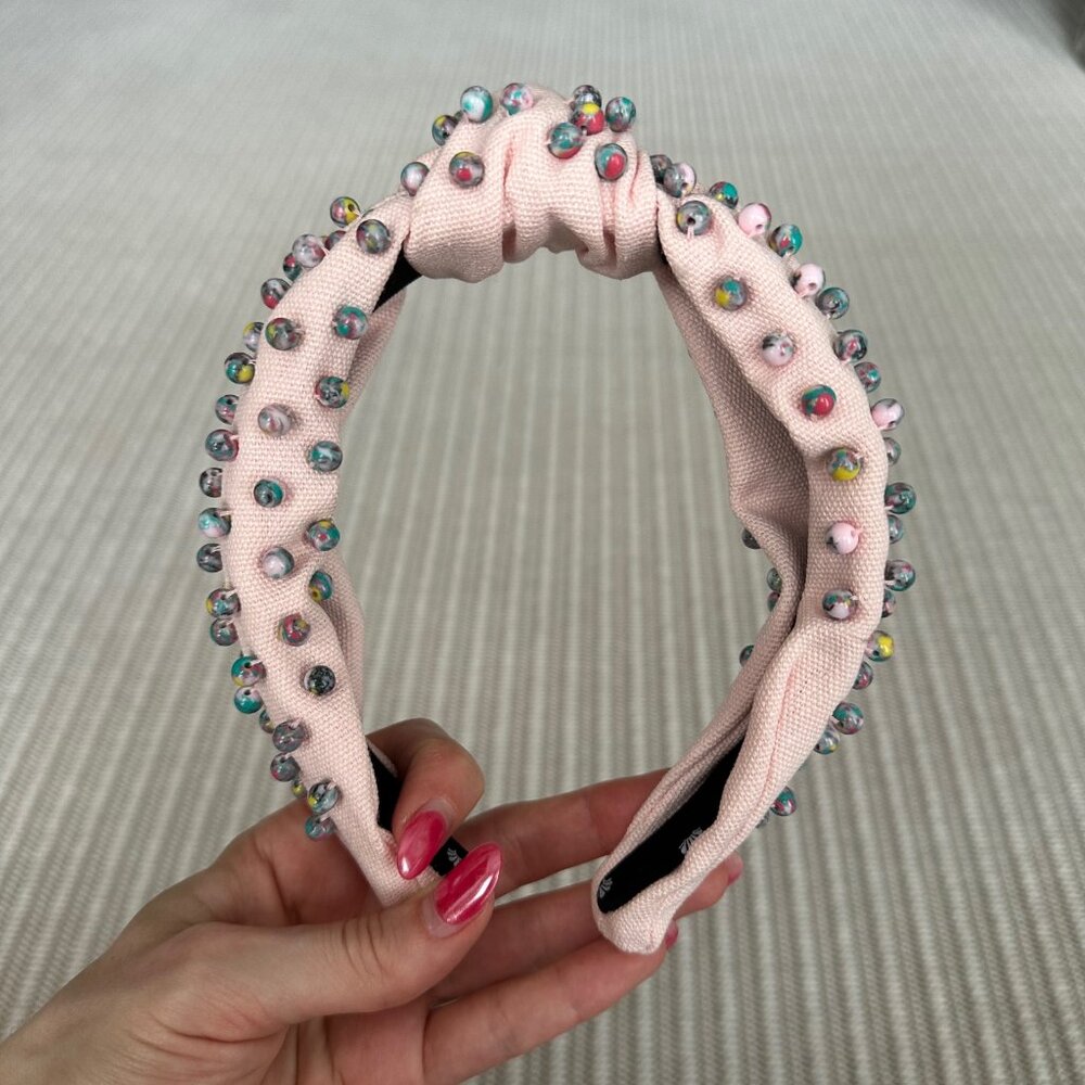 NWOT Lele Sadoughi Pastel Pink Confetti Beaded Knotted Woven Headband